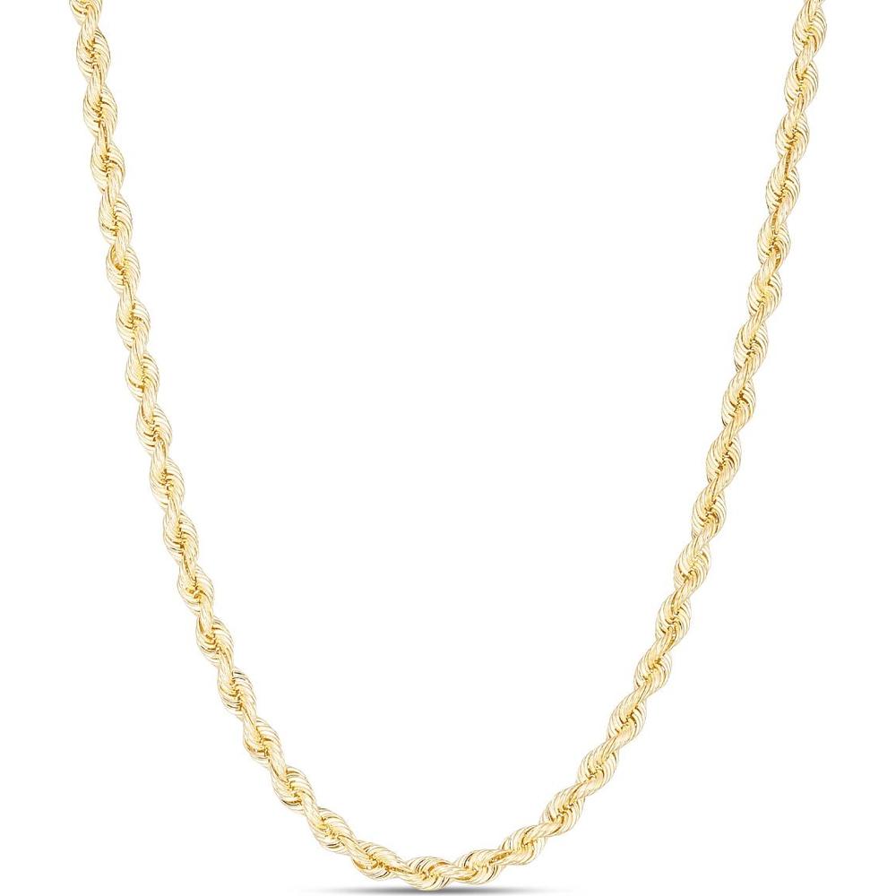 14K Yellow Gold 18" 3.7mm Silk Rope Chain Necklace with Polished Finish by Orozza Fine Jewelry