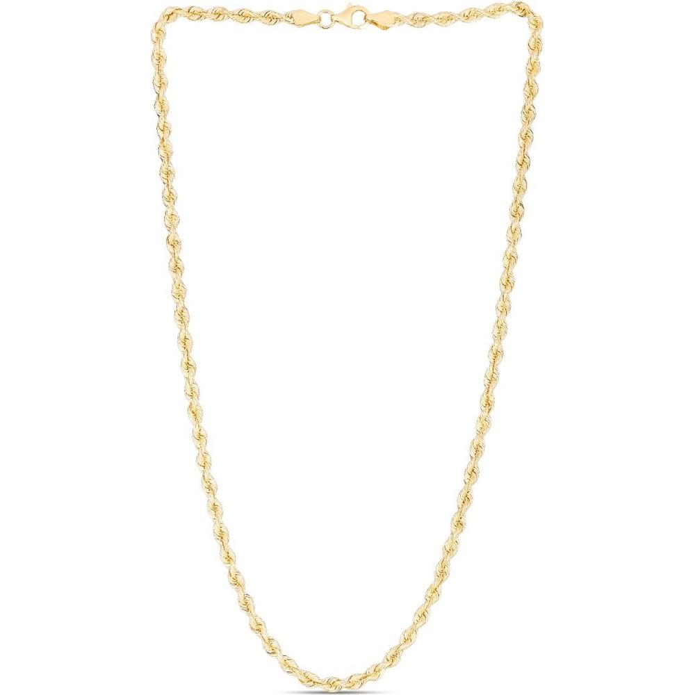 14K Yellow Gold 18" 3.7mm Silk Rope Chain Necklace with Polished Finish by Orozza Fine Jewelry