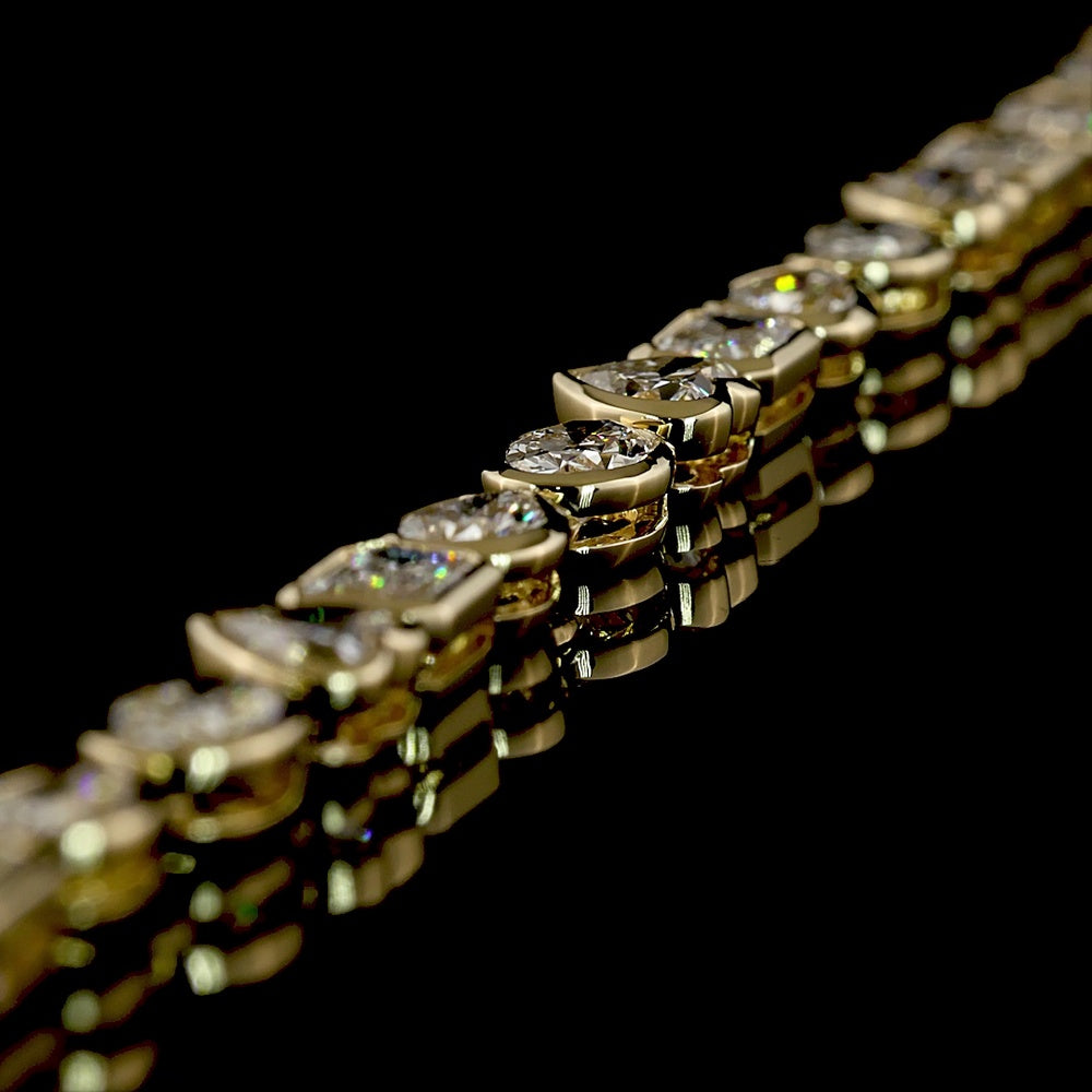 14K Yellow Gold 18.39 Carats Mixed Shape Lab Diamond Tennis Necklace with Oval, Pear, and Heart Cuts in East-West Bezel Settings - E-F VS1 - Covaloro Fine Jewelry