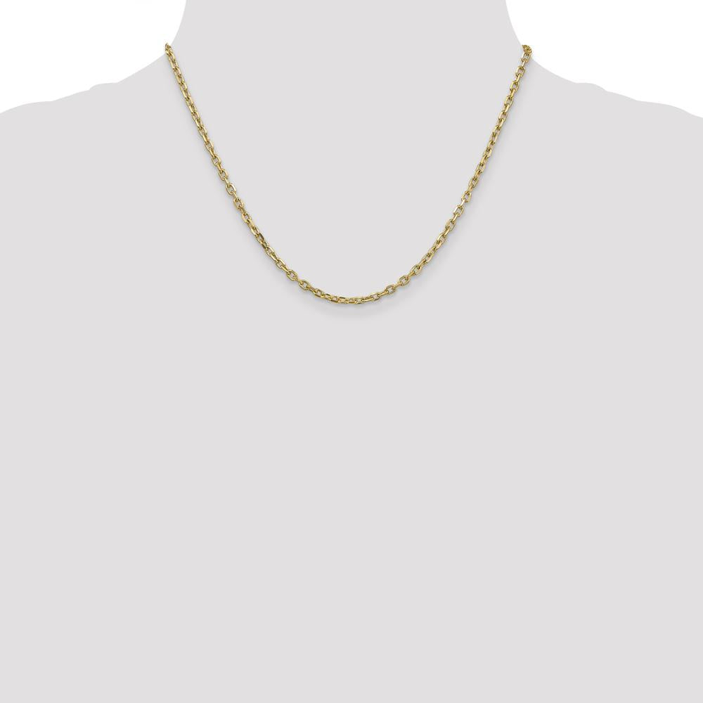 14K Yellow Gold 18" 3mm Diamond-Cut Round Open Link Cable Chain with Lobster Clasp by Oro Pregiato