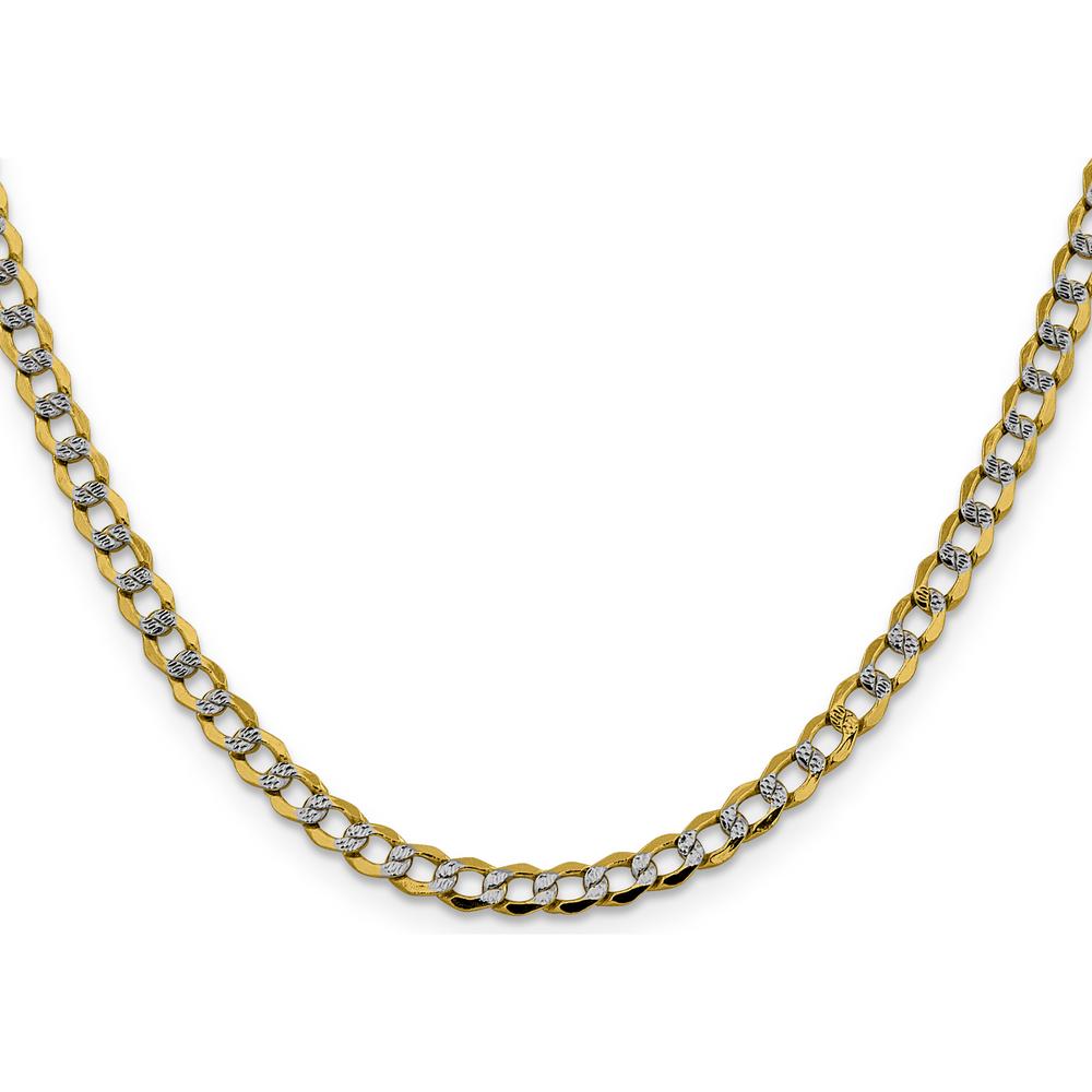 14K Yellow Gold 18" 4.3mm Semi-Solid Curb Chain with Rhodium Pavé Finish - Lobster Clasp by Oro Pregiato