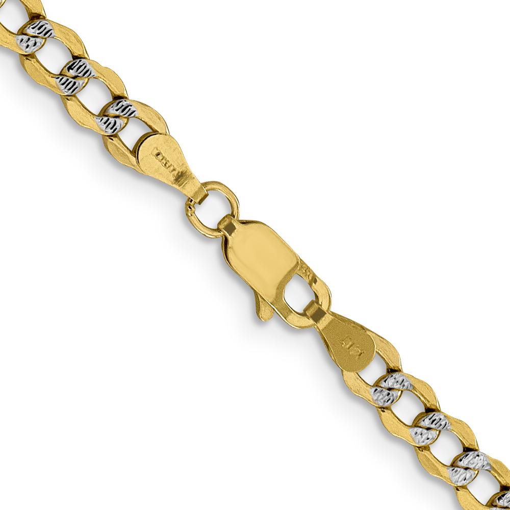 14K Yellow Gold 18" 4.3mm Semi-Solid Curb Chain with Rhodium Pavé Finish - Lobster Clasp by Oro Pregiato