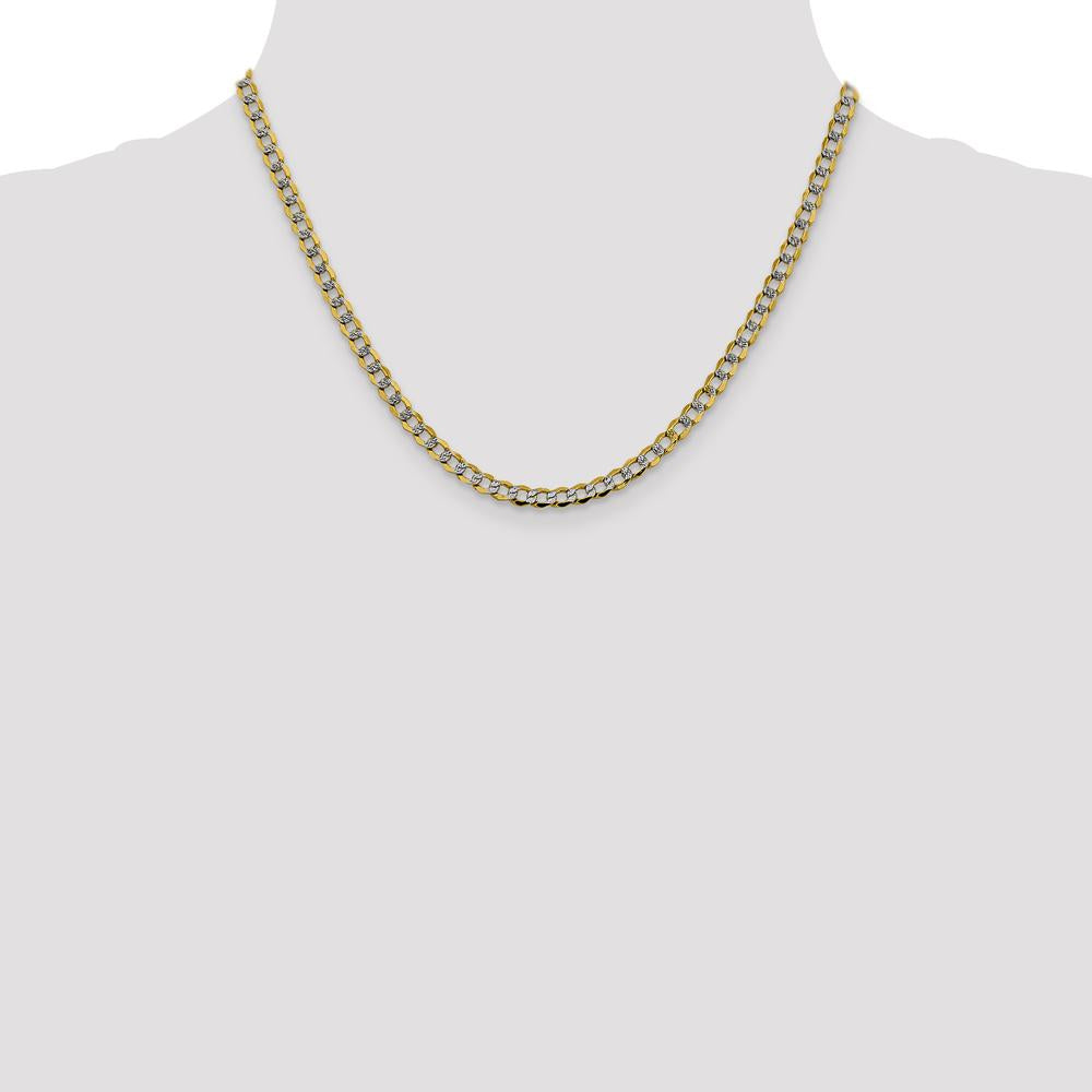 14K Yellow Gold 18" 4.3mm Semi-Solid Curb Chain with Rhodium Pavé Finish - Lobster Clasp by Oro Pregiato