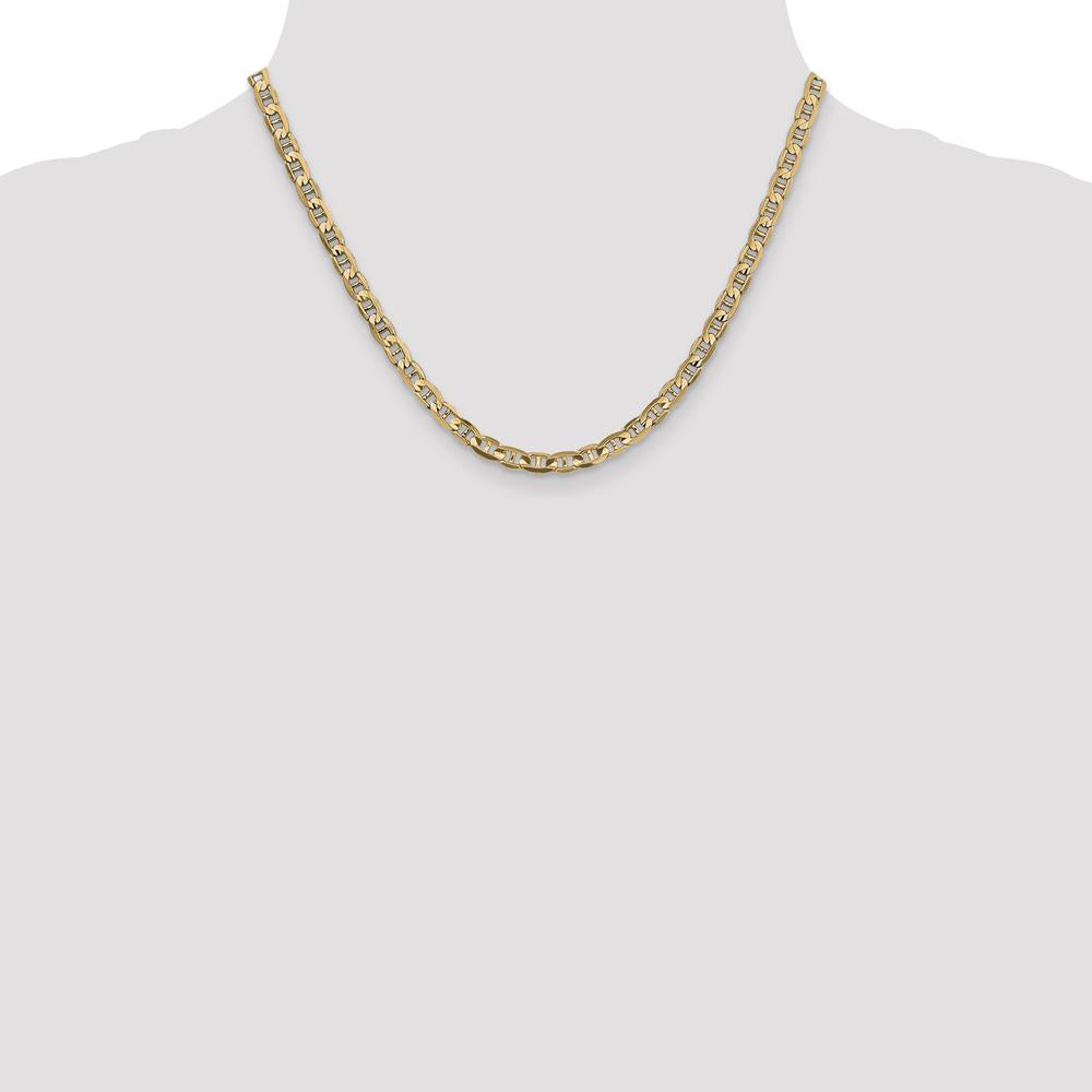 14K Yellow Gold 18" 4.5mm Concave Anchor Chain Necklace - Polished Finish with Lobster Clasp by Oro Pregiato