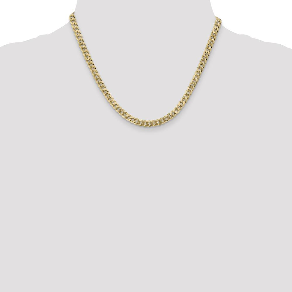 14K Yellow Gold 18" 5.75mm Flat Beveled Curb Chain Necklace with Lobster Clasp by Oro Pregiato