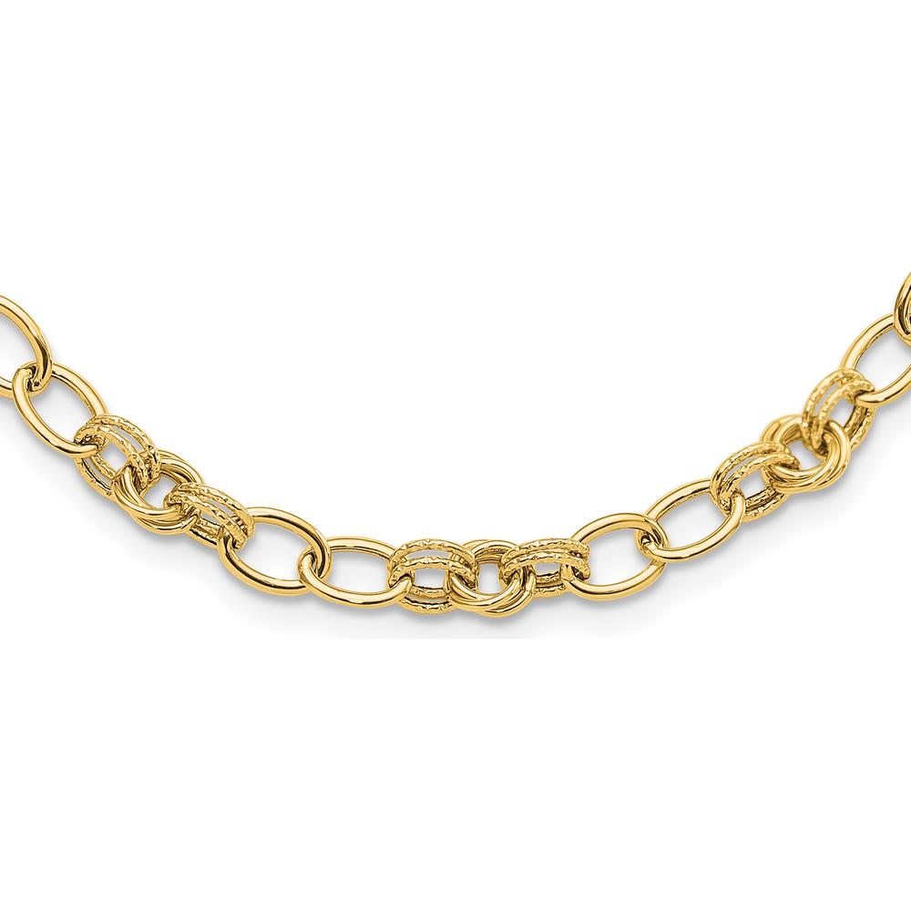 14K Yellow Gold 18.5" Fancy Link Chain Necklace with Polished and Textured 6mm Links by 0
