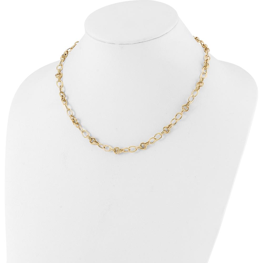 14K Yellow Gold 18.5" Fancy Link Chain Necklace with Polished and Textured 6mm Links by 0
