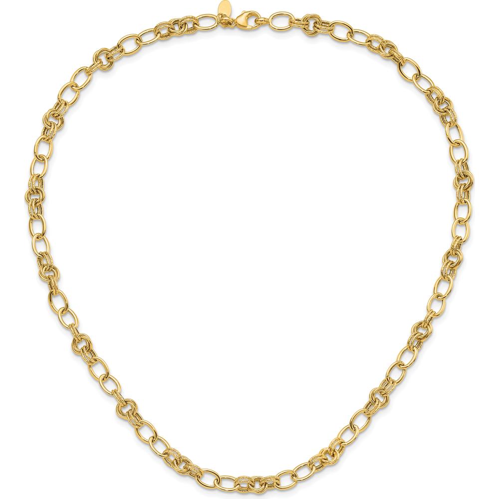 14K Yellow Gold 18.5" Fancy Link Chain Necklace with Polished and Textured 6mm Links by 0