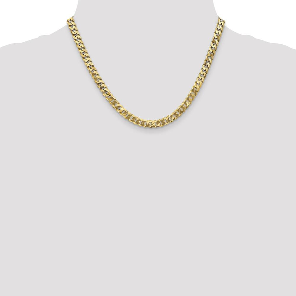 14K Yellow Gold 18" 6.25mm Flat Beveled Curb Chain with Lobster Clasp for Men by Oro Pregiato
