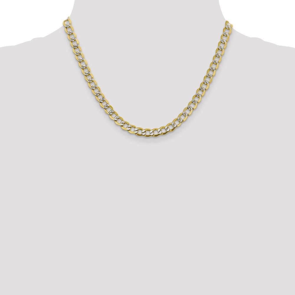 14K Yellow Gold 18" 6.75mm Semi-Solid Curb Chain with Rhodium Pavé Accents - Polished Finish by Oro Pregiato