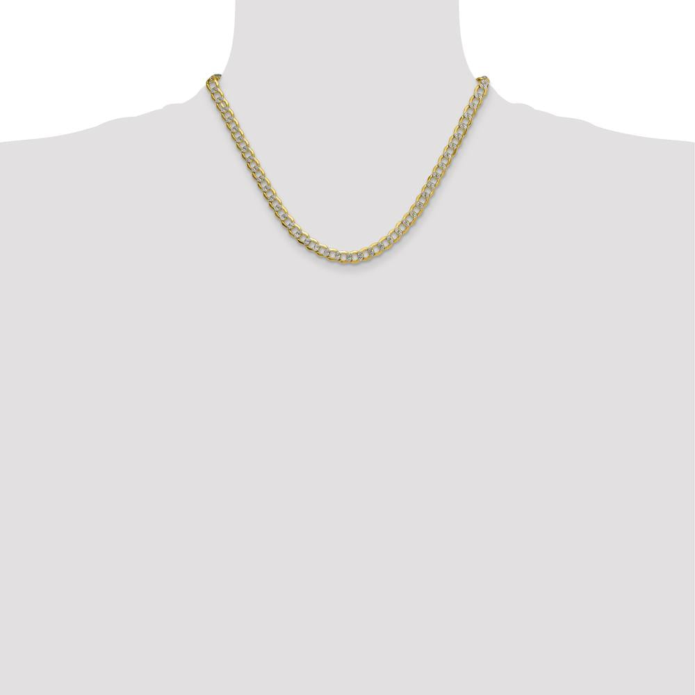 14K Yellow Gold 18" 7.1mm Semi-Solid Curb Chain with Rhodium Pavé Accents by Oro Pregiato