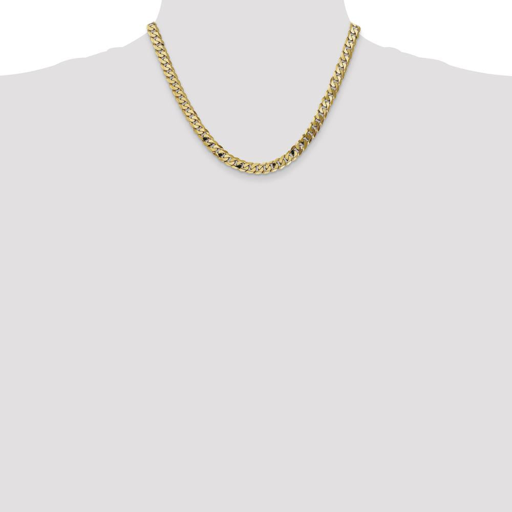 14K Yellow Gold 18" 7.25mm Flat Beveled Curb Chain with Lobster Clasp by Oro Pregiato