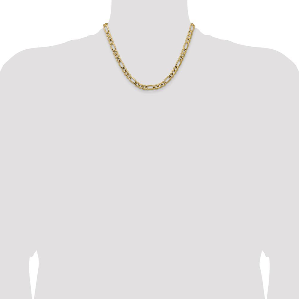 14K Yellow Gold 18" 7.5mm Concave Open Figaro Chain Necklace with Lobster Clasp by Oro Pregiato