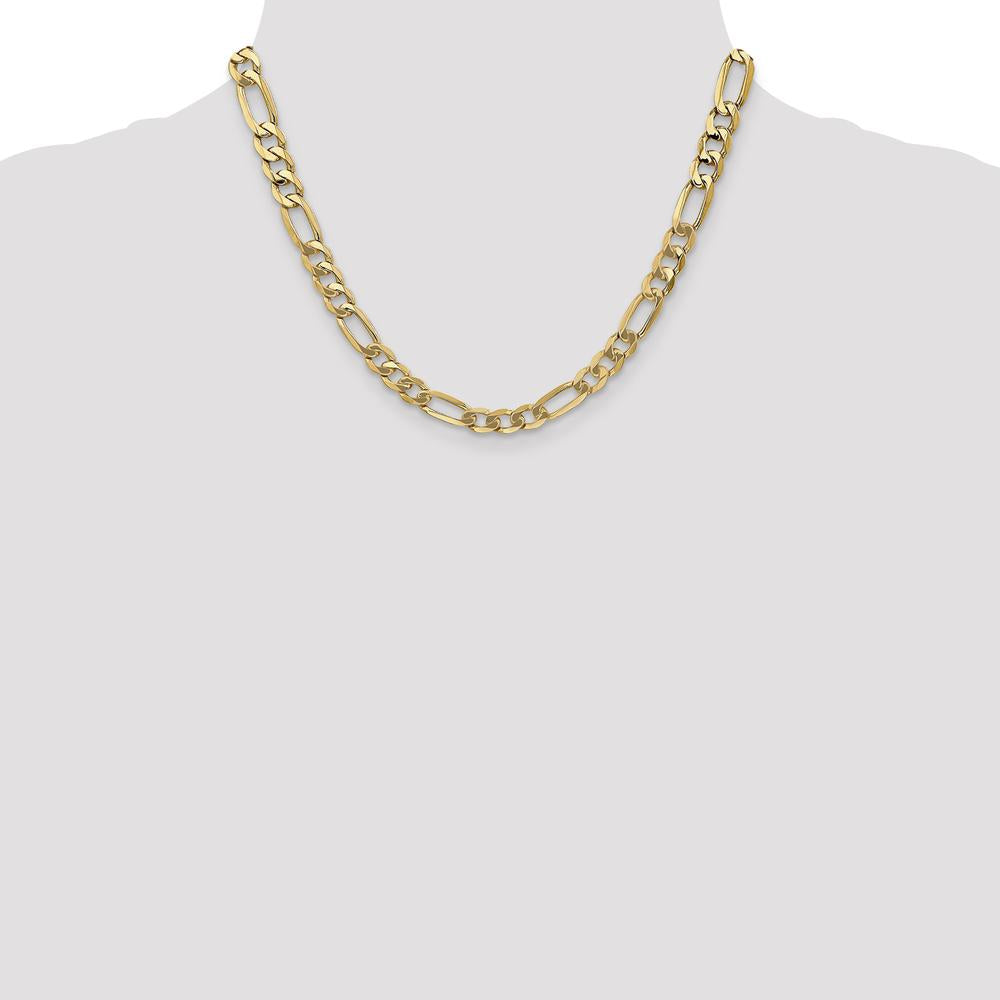 14K Yellow Gold 18" 7mm Flat Figaro Chain Necklace with Lobster Clasp by Oro Pregiato