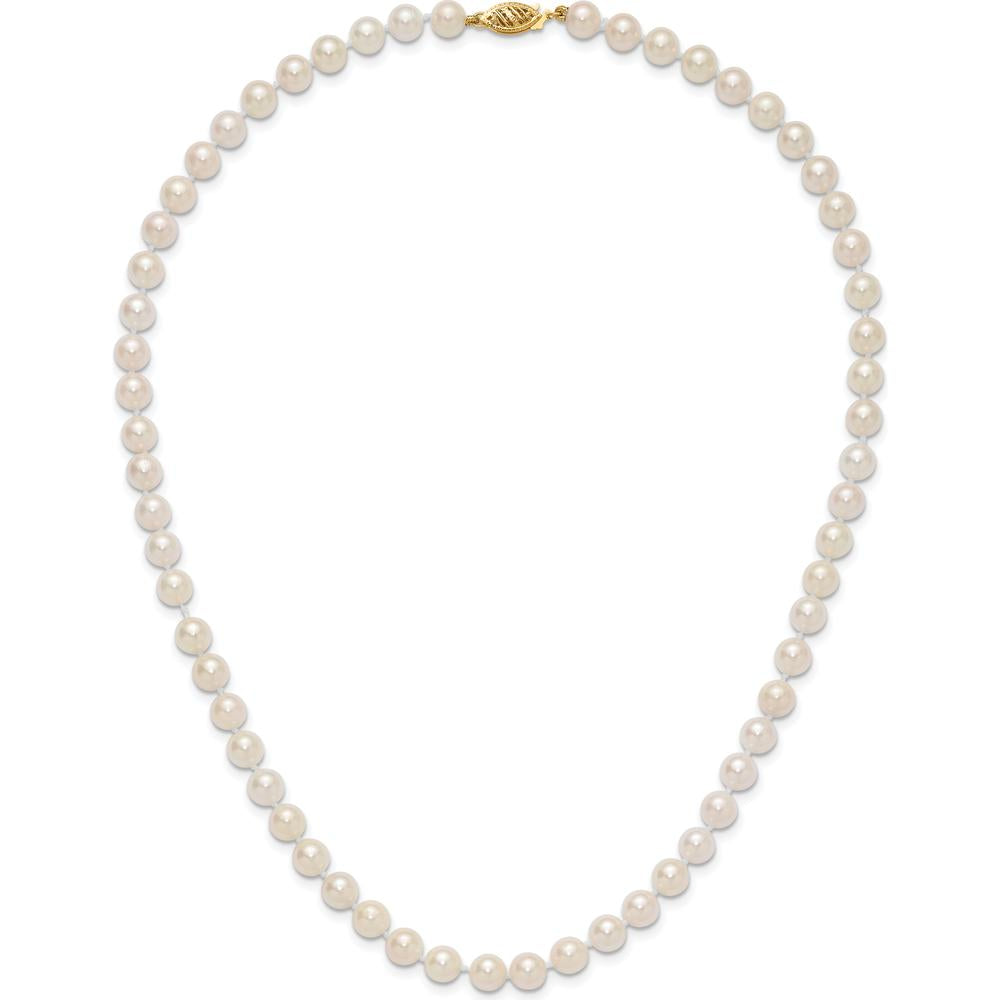 14K Yellow Gold 18" Akoya Saltwater Cultured Pearl Necklace - 6-7mm Round Pearls by Monteluci Fine Jewelry