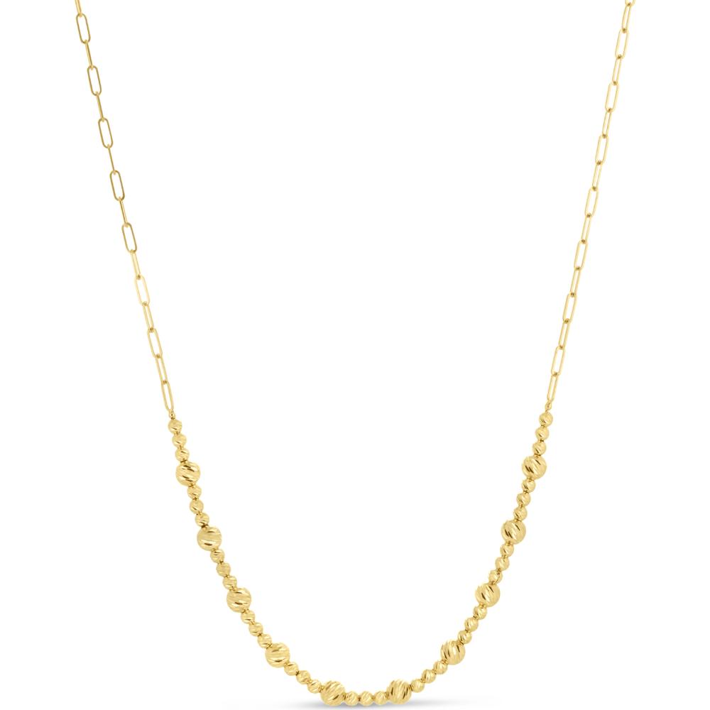 14K Yellow Gold 18" Bead Necklace on Paperclip Chain with Diamond-Cut Pallina Beads by Orozza Fine Jewelry