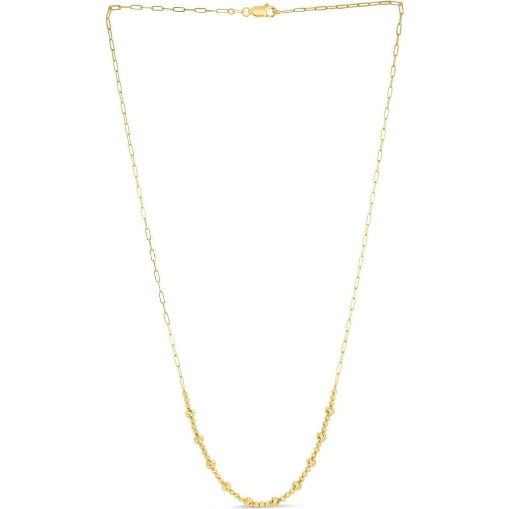 14K Yellow Gold 18" Bead Necklace on Paperclip Chain with Diamond-Cut Pallina Beads by Orozza Fine Jewelry