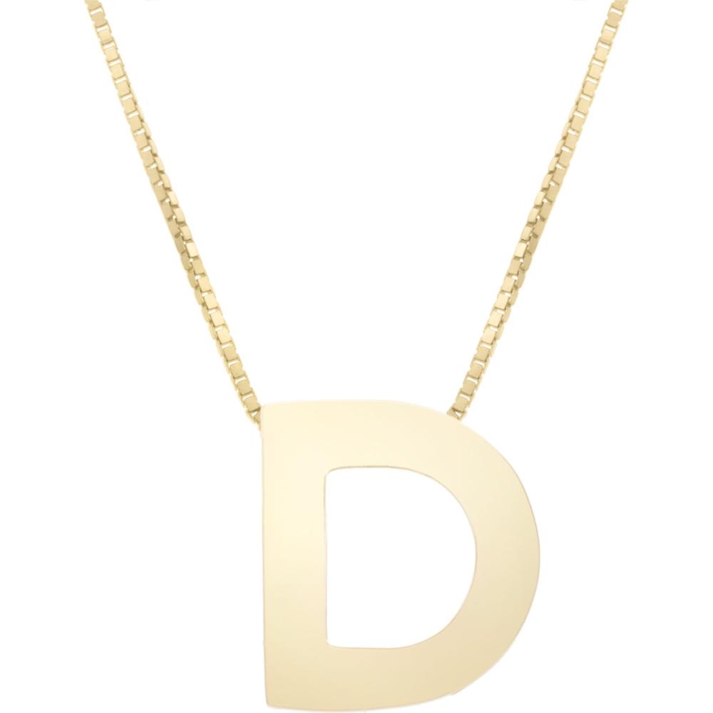 14K Yellow Gold 18" Block Letter Initial "D" Necklace - Yours Truly Collection by Orozza Fine Jewelry