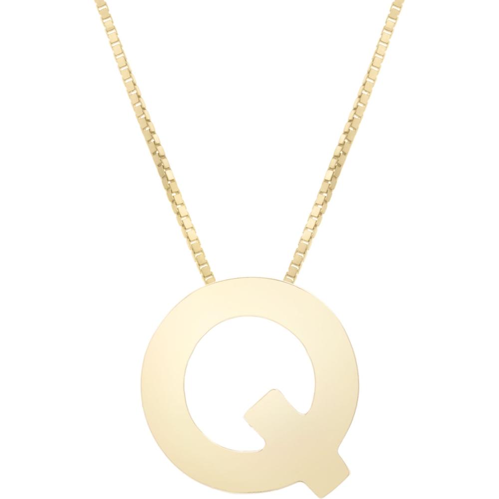 14K Yellow Gold 18" Block Letter "Q" Initial Pendant Necklace with Polished Finish by Orozza Fine Jewelry