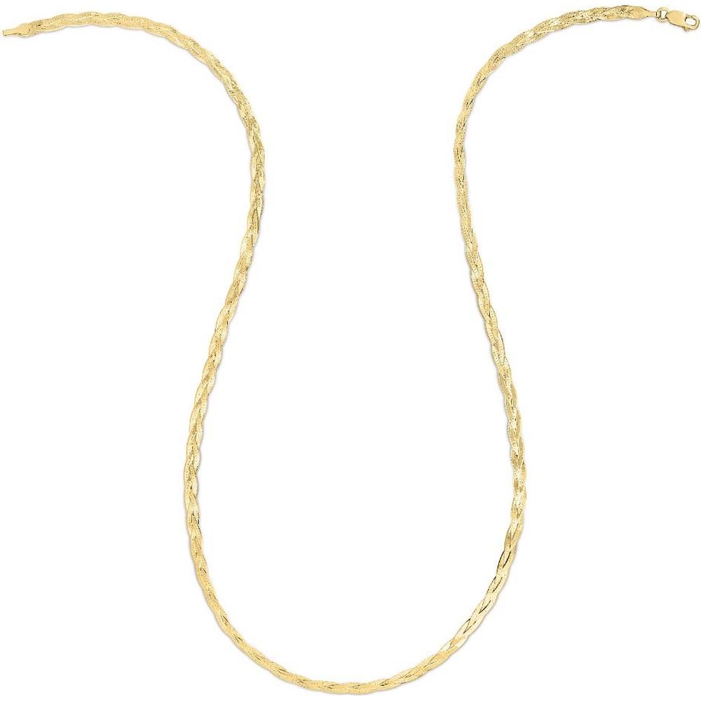 14K Yellow Gold 18" Braided Herringbone Fancy Chain with Diamond-Cut Textured Finish by Orozza Fine Jewelry
