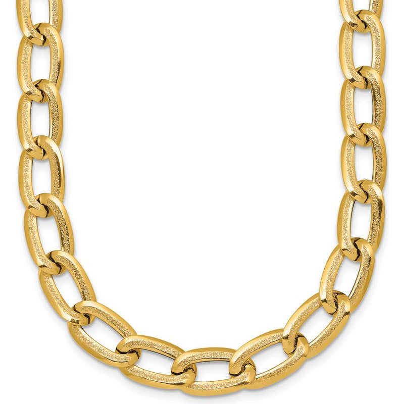 14K Yellow Gold 18" Curb Link Necklace with Polished and Textured 8mm Links by 0