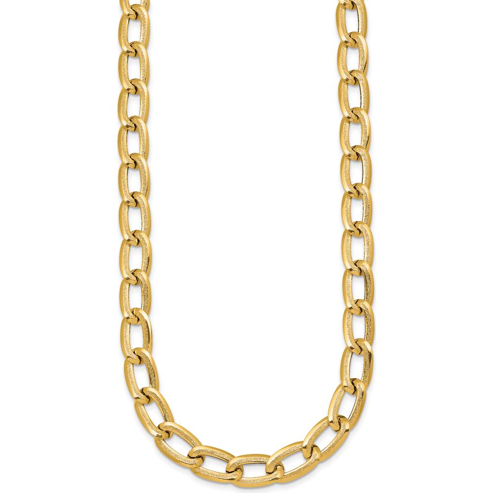 14K Yellow Gold 18" Curb Link Necklace with Polished and Textured 8mm Links by 0