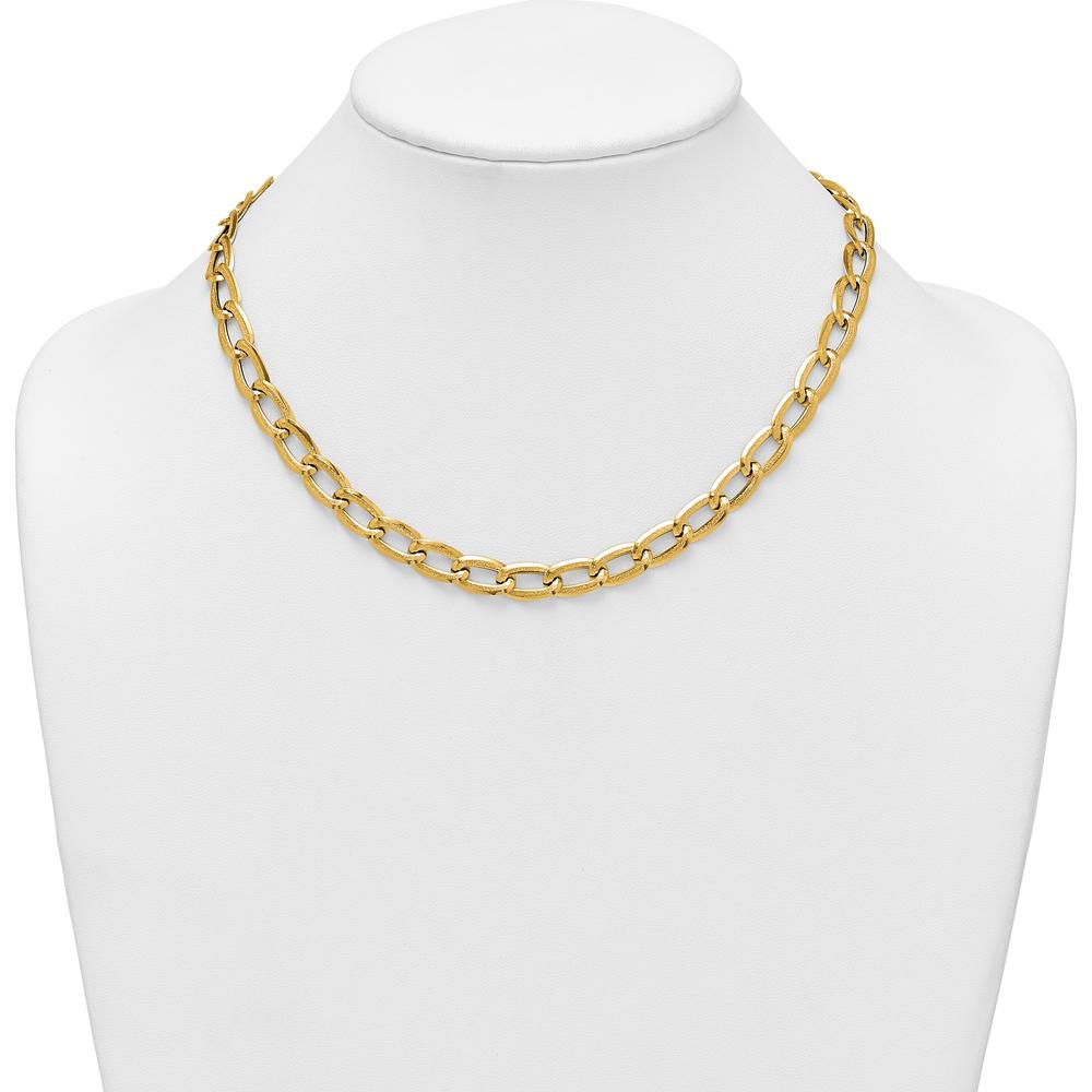14K Yellow Gold 18" Curb Link Necklace with Polished and Textured 8mm Links by 0