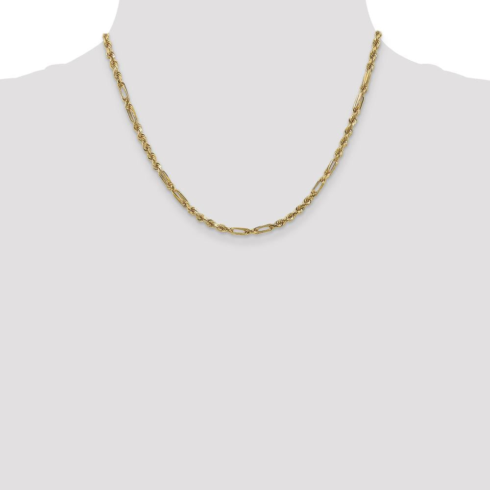 14K Yellow Gold 18" Diamond-Cut Milano Rope Chain Necklace with Lobster Clasp - 3mm Solid Link by Oro Pregiato