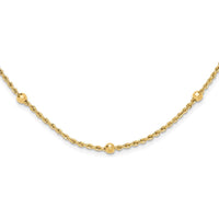 14K Yellow Gold 18" Diamond-Cut Rope Chain Necklace with 7 Polished Mirror Beads - 3.4mm by 0