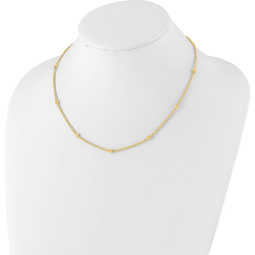 14K Yellow Gold 18" Diamond-Cut Rope Chain Necklace with 7 Polished Mirror Beads - 3.4mm by 0