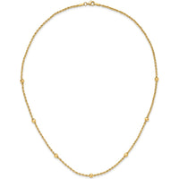 14K Yellow Gold 18" Diamond-Cut Rope Chain Necklace with 7 Polished Mirror Beads - 3.4mm by 0