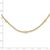 14K Yellow Gold 18" Diamond-Cut Rope Chain Necklace with 7 Polished Mirror Beads - 3.4mm by 0