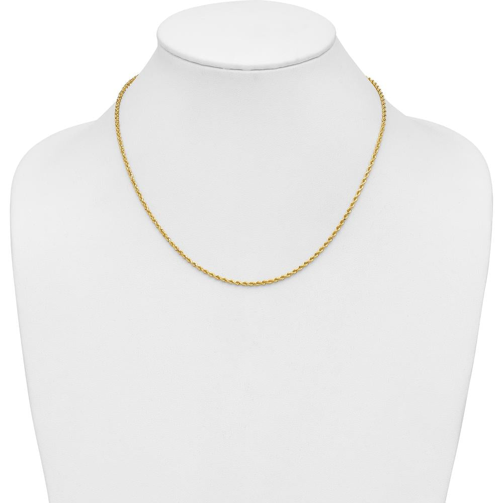 14K Yellow Gold 18" Diamond-Cut Rope Chain Necklace with Lobster Clasp - 2mm Solid Design