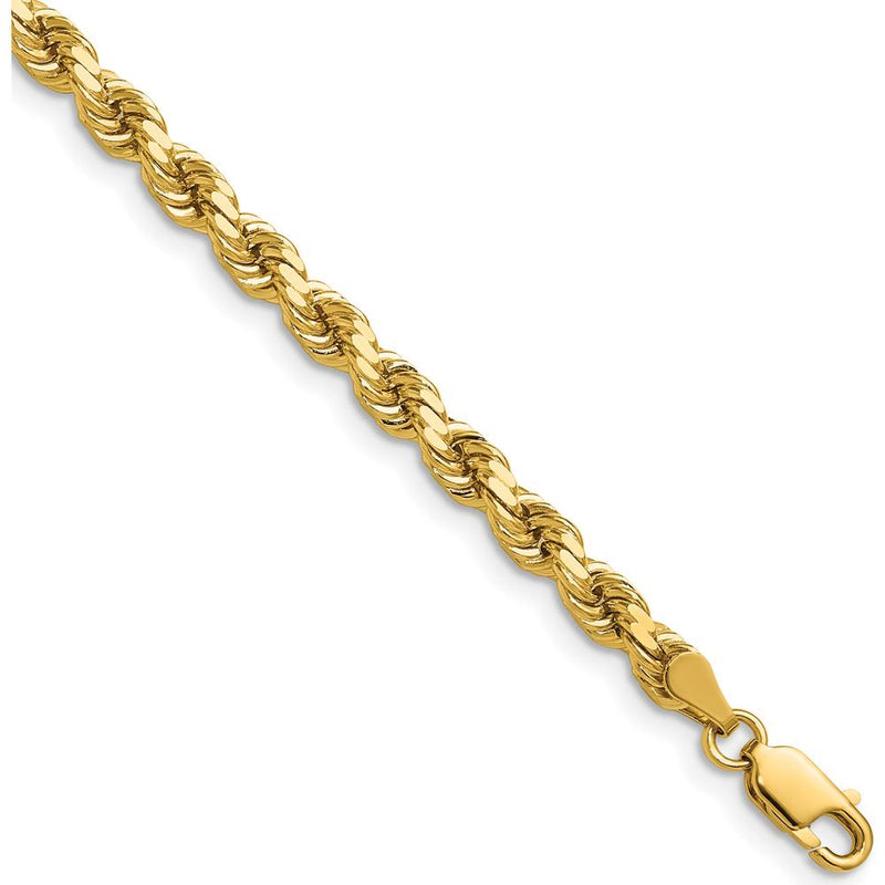 14K Yellow Gold 18" Diamond-Cut Rope Chain Necklace with Lobster Clasp - 4.25mm Solid Polished Links