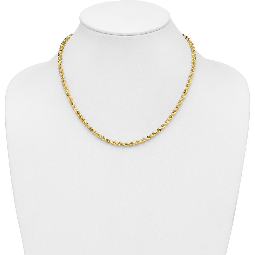 14K Yellow Gold 18" Diamond-Cut Rope Chain Necklace with Lobster Clasp - 4.25mm Solid Polished Links