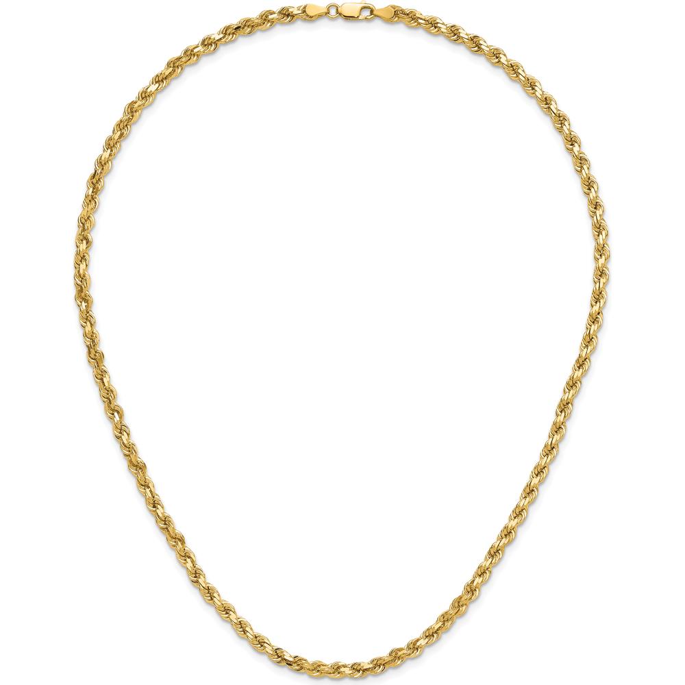 14K Yellow Gold 18" Diamond-Cut Rope Chain Necklace with Lobster Clasp - 4.25mm Solid Polished Links