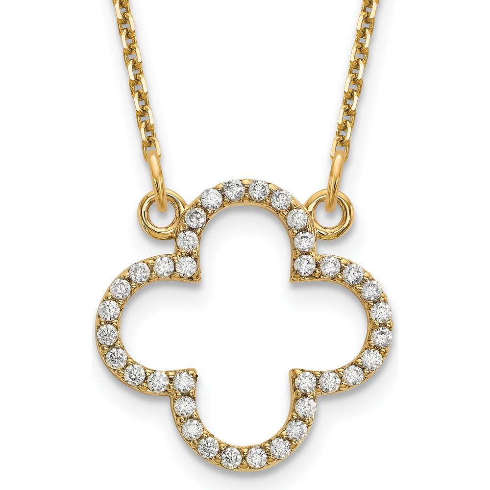 14K Yellow Gold 18" Diamond Quatrefoil Pendant Necklace - 0.26 Carat Total Diamond Weight by Oro Pregiato