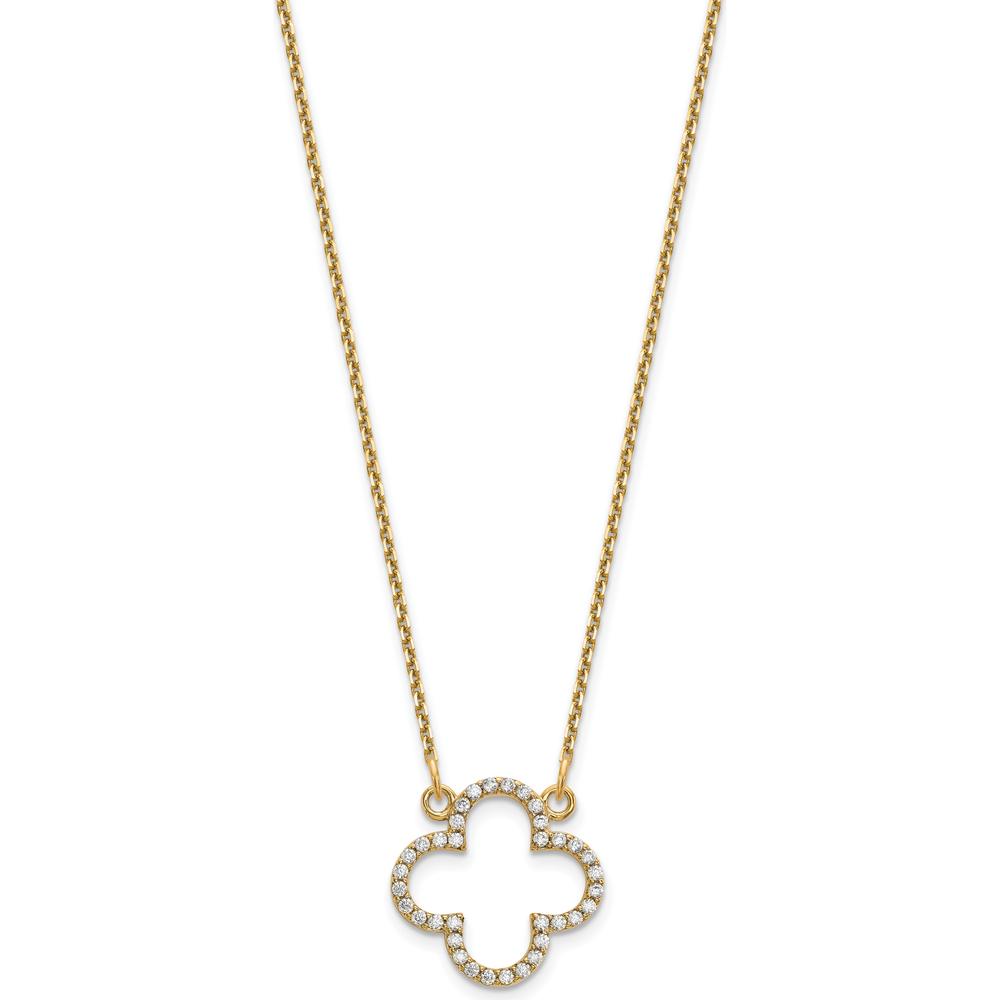 14K Yellow Gold 18" Diamond Quatrefoil Pendant Necklace - 0.26 Carat Total Diamond Weight by Oro Pregiato