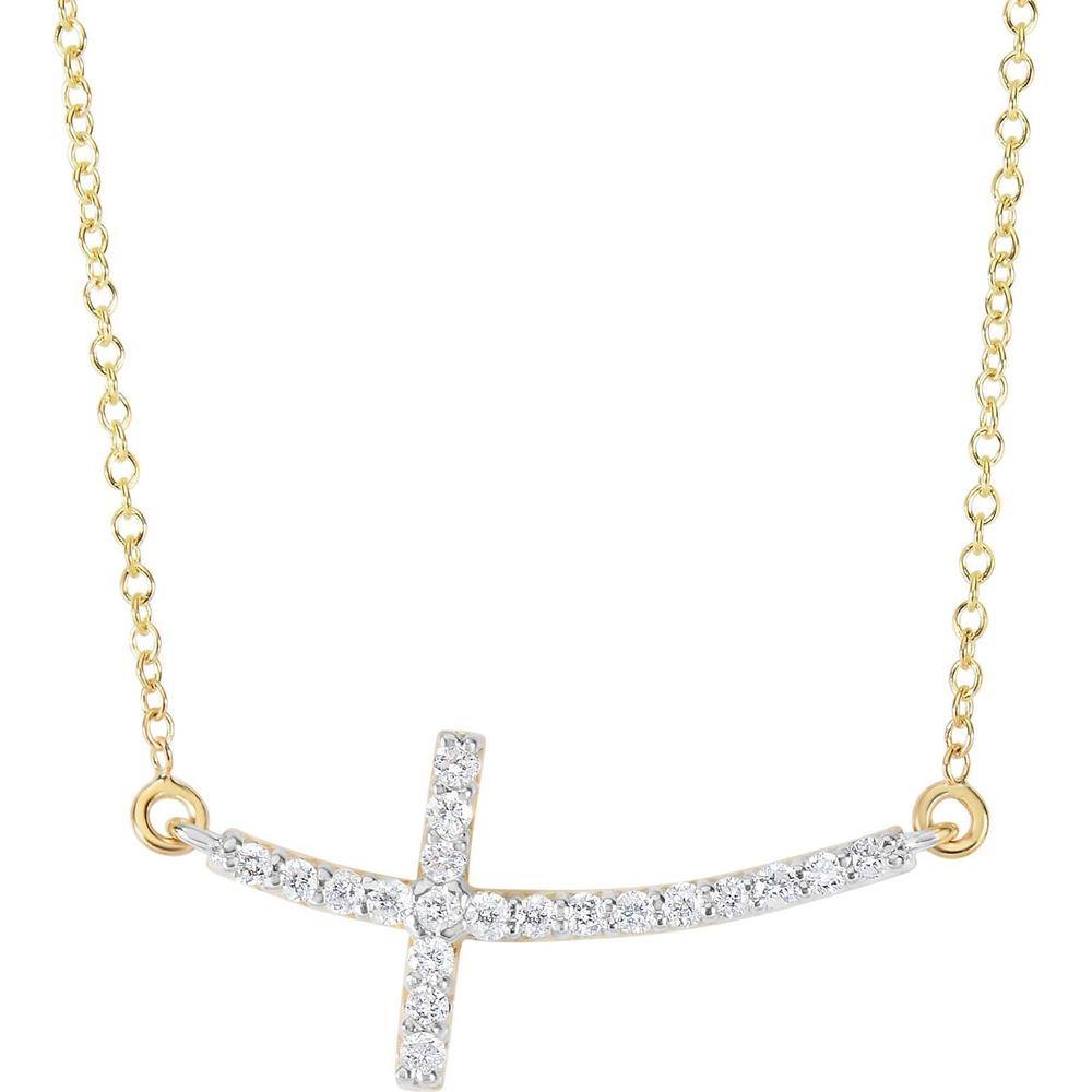 14K Yellow Gold 18" Diamond Side Cross Necklace - 0.22 Carat Total Diamond Weight by Orozza Fine Jewelry