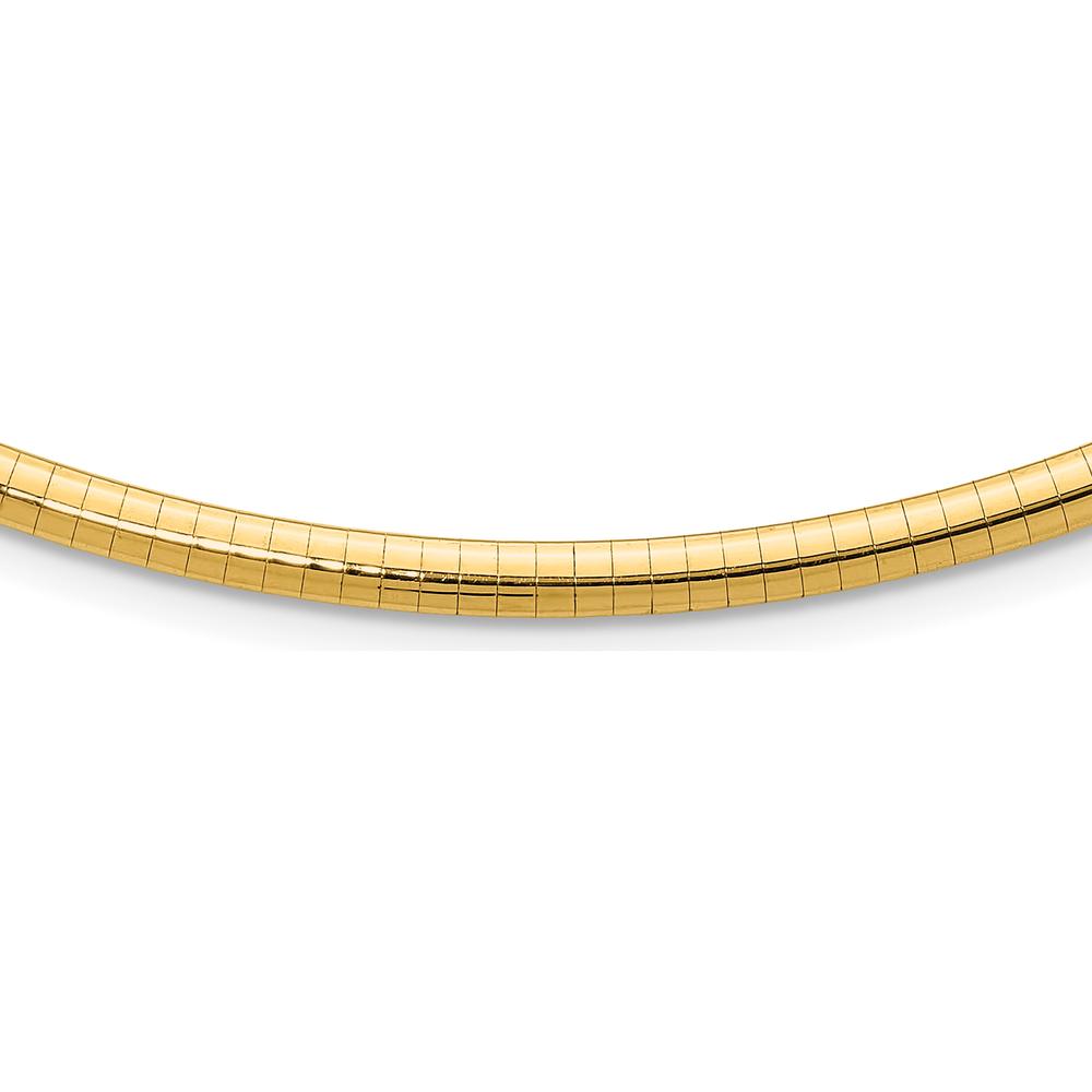 14K Yellow Gold 18" Domed Omega Necklace with Polished 4mm Semi-Solid Chain by Oro Pregiato