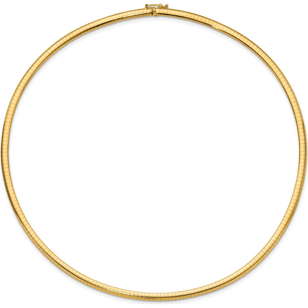 14K Yellow Gold 18" Domed Omega Necklace with Polished 4mm Semi-Solid Chain by Oro Pregiato