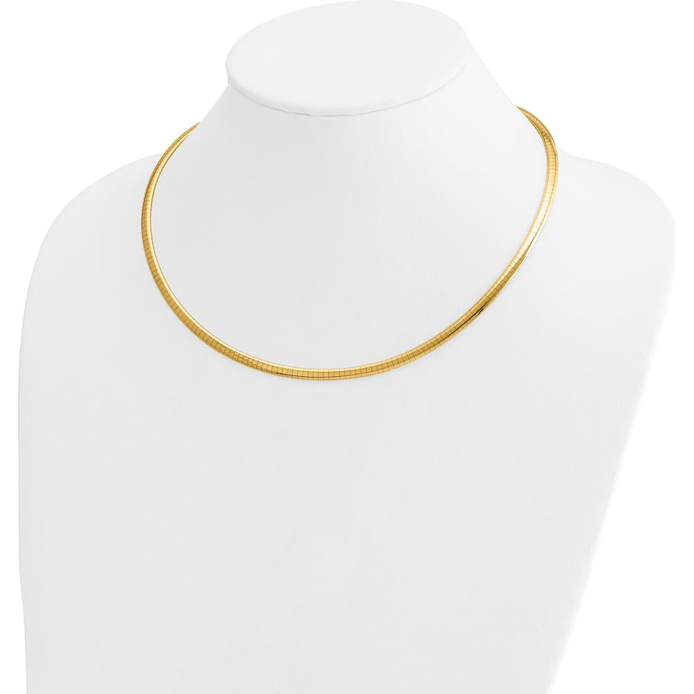 14K Yellow Gold 18" Domed Omega Necklace with Polished 4mm Semi-Solid Chain by Oro Pregiato