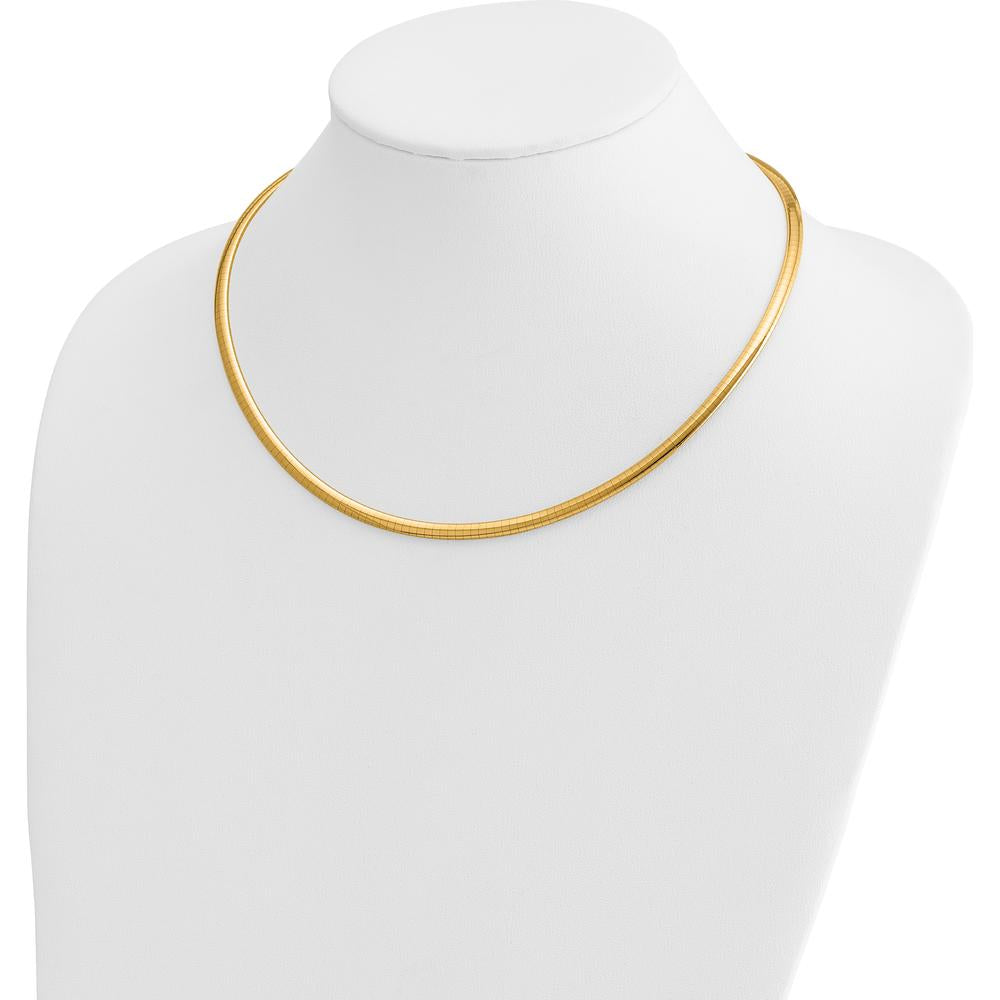 14K Yellow Gold 18" Domed Omega Necklace with Polished Finish - 4mm Width by Oro Pregiato