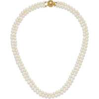 14K Yellow Gold 18" Double Strand Freshwater Cultured Pearl Necklace with Polished Finish by Monteluci Fine Jewelry