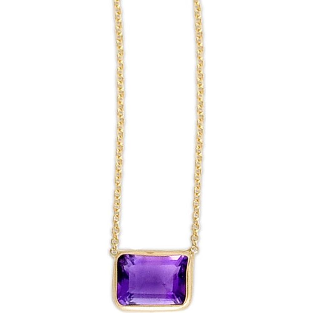 14K Yellow Gold 18" Emerald Cut Amethyst Pendant Necklace - 10.2x7.1mm Amethyst by Orozza Fine Jewelry