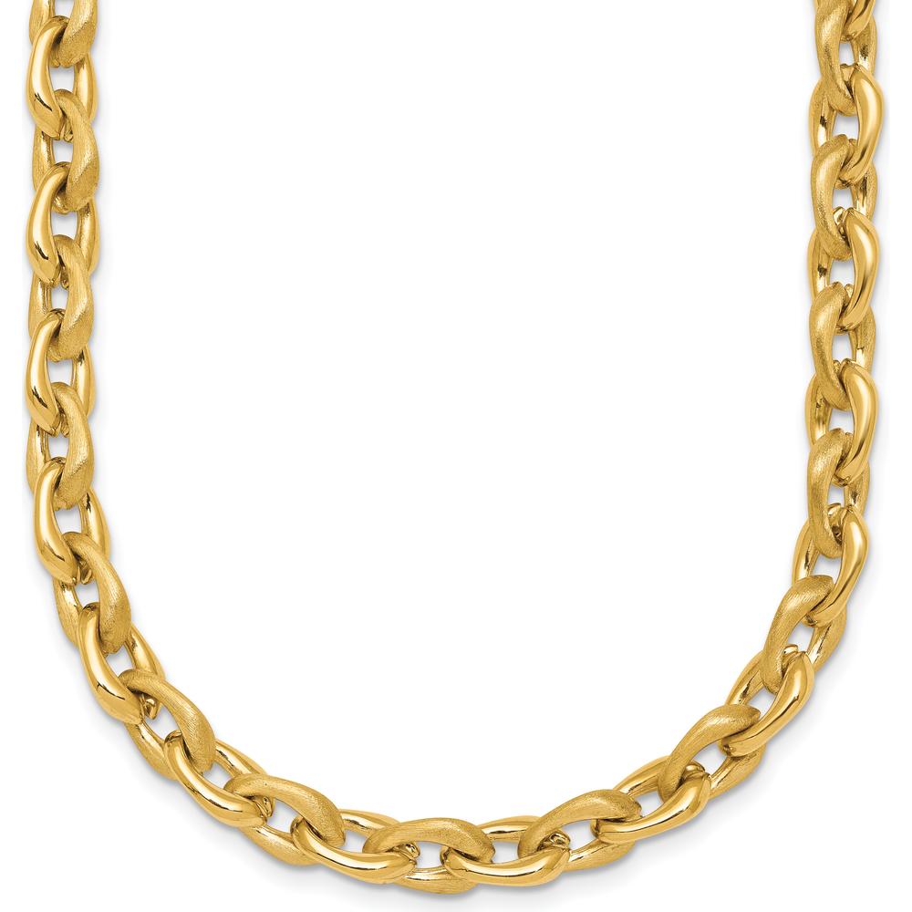14K Yellow Gold 18" Fancy Cable Chain Necklace with Polished and Brushed 6.5mm Links by 0