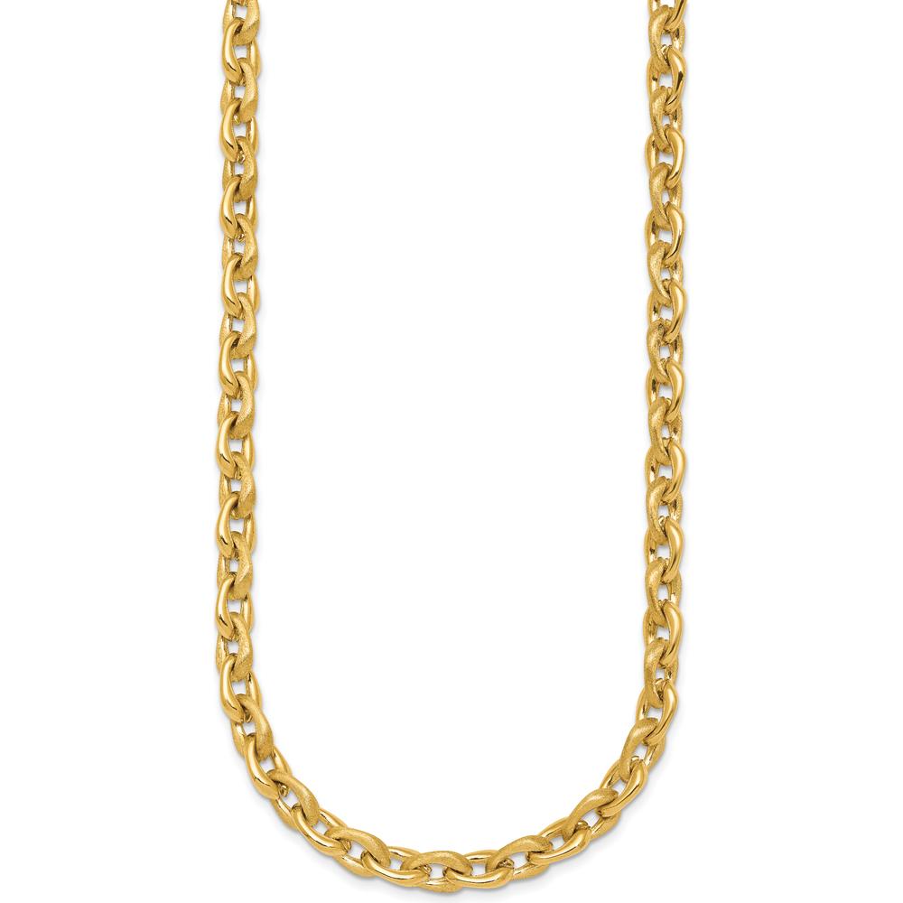 14K Yellow Gold 18" Fancy Cable Chain Necklace with Polished and Brushed 6.5mm Links by 0