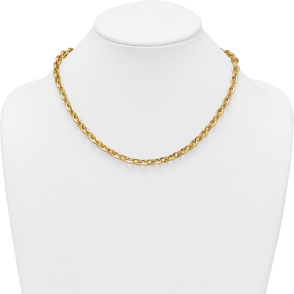 14K Yellow Gold 18" Fancy Cable Chain Necklace with Polished and Brushed 6.5mm Links by 0