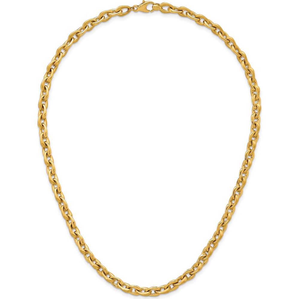 14K Yellow Gold 18" Fancy Cable Chain Necklace with Polished and Brushed 6.5mm Links by 0