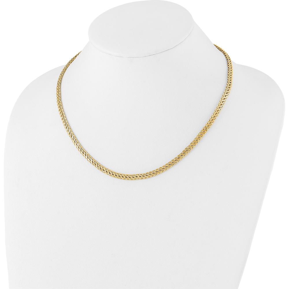 14K Yellow Gold 18" Fancy Diamond-Cut Mesh Link Necklace with Polished Braided Edges - 4.5mm by 0